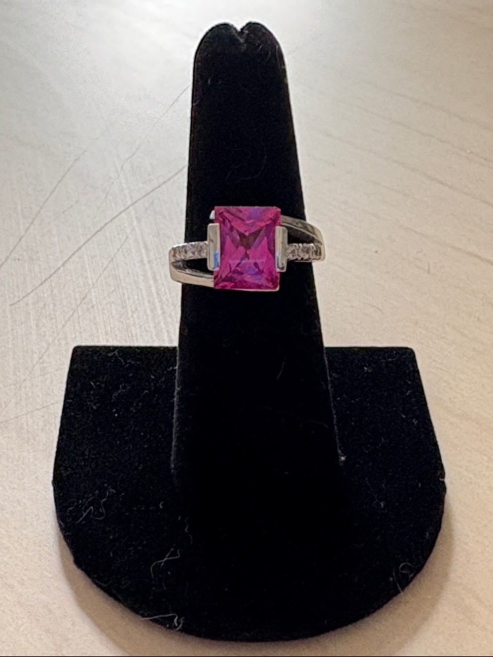 Lia Sophia Pink Square-Cut Ring in Silver-Tone Setting